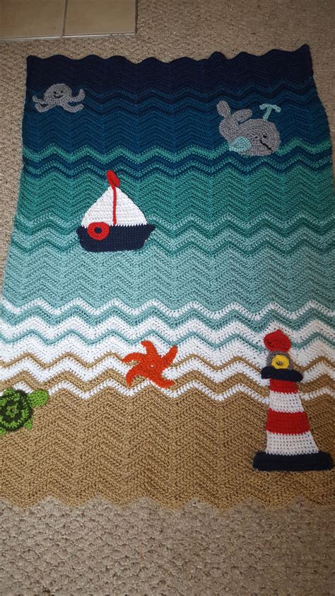 Ocean Waves Baby Blanket With Appliques I Finished For A Friend