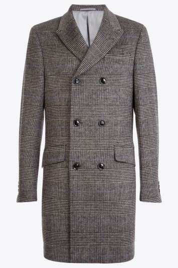 Moss 1851 Tailored Fit Grey Check Double Breasted Overcoat