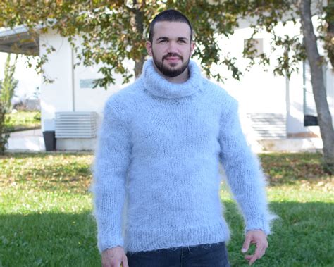 Stylish Mens Mohair Sweaters Gray Fluffy Mohair Sweater Etsy