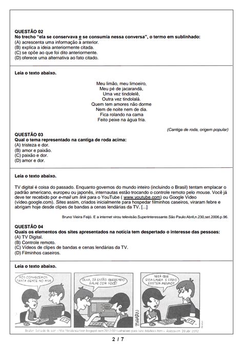 Avaliação Diagnostica De Portugues 7o Ano Com Gabarito