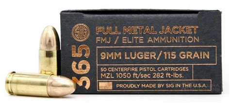 Sig Sauer 365 Elite Performance 9mm 115gr Fmj Ammo 50 Rounds