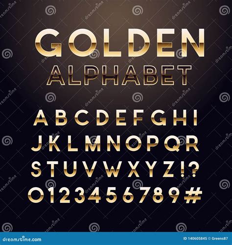 Gouden Glanzende Doopvont Engels Alfabet En Aantallenteken Vector