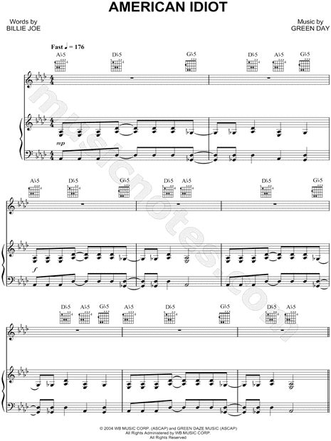 Green Day American Idiot Sheet Music In Ab Major Transposable