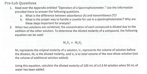 Solved Pre Lab Questions 1 Read Over The Appendix Entitled
