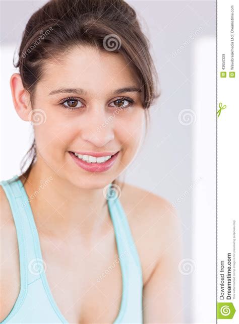 Fit Brunette Smiling At Camera Stock Image Image Of Adult Front 43650329