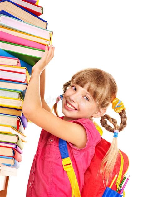 Child With Pile Of Books Reading On Floor Stock Image Image Of