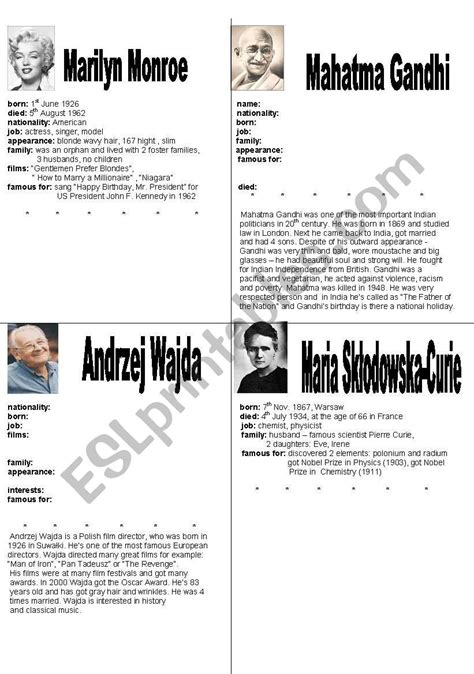 Writing A Short Biography Of Famous People Part 1 Esl Worksheet By