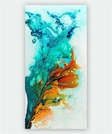 Teal Orange Abstract Painting Large Fluid Art Print Canvas Or Etsy
