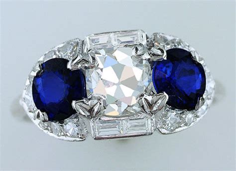 Located in new york, ny. Vintage Antique GIA Certified 4ct Diamond Sapphire Platinum Deco Engagement Ring