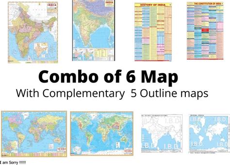 Pack Of 6 English Mapscharts India And World Map Political And Physical