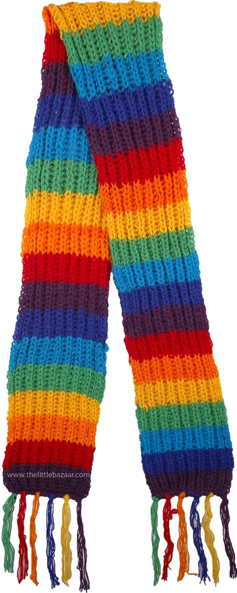 Pure Wool Hand Knitted Bohemian Rainbow Scarf Scarf Knitting Patterns