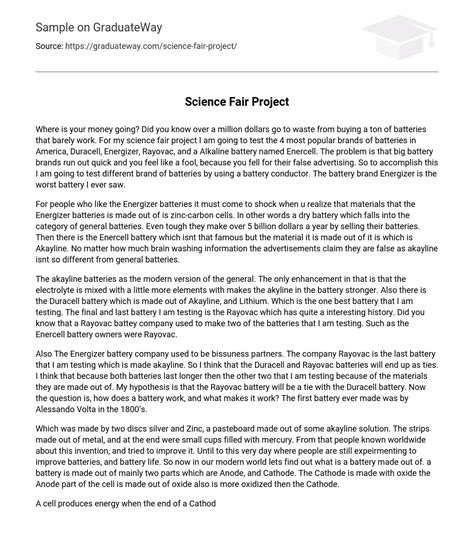 Science Fair Project 1018 Words Free Essay Example On Graduateway