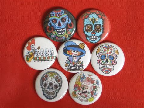 Dia De Los Muertos 7 Pins Buttons Badges Mexican Day Of The Dead Sugar