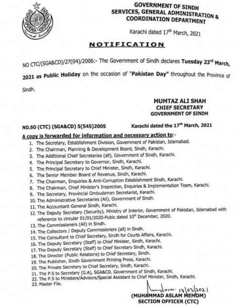 Sindh Announces Public Holiday On Pakistan Day 23 March 2021 Incpak