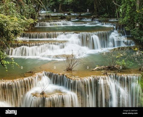 Huay Mae Kamin Waterfall Beautiful Waterfall In Autumn Forest