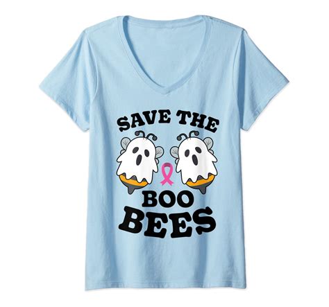 Womens Save The Boo Bees Funny Breast Cancer Awareness Halloween V Neck