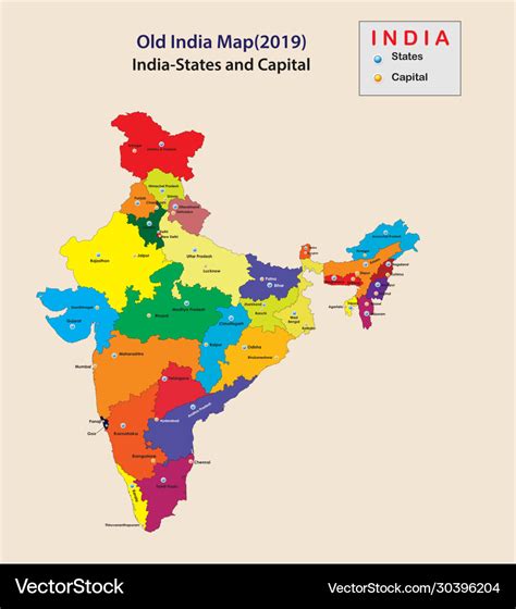 Capital Name In India All States Name In India Vector Image