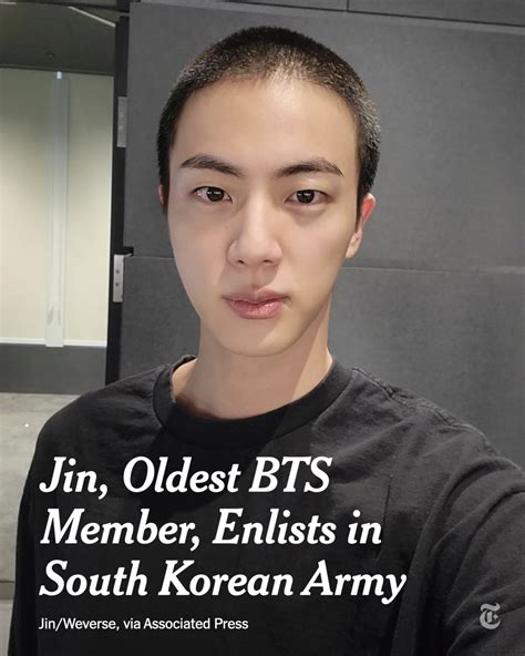 Kim Seok Jin The Eldest Member Of Bts Has Enlisted In The South Korean Army He Is The First