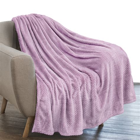 pavilia luxury flannel fleece blanket throw lavender purple soft decorative jacquard weave