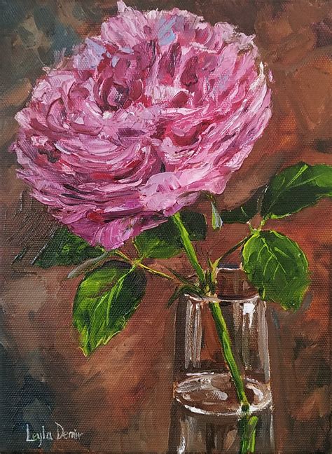 Pink Rose Flower Still Life Original Mini Oil Painting Etsy