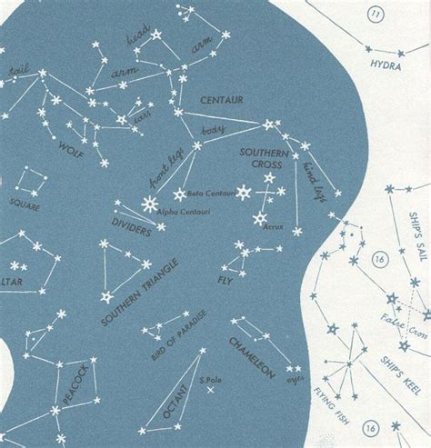 Vintage Star Map Astronomy Star Chart Southern Cross Star Constellation