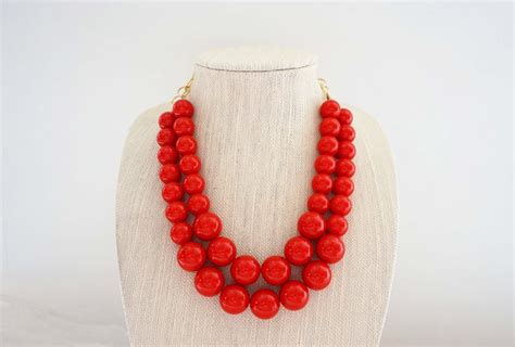 Big Red Beaded Necklace Etsy Boho Chic Necklace Tribal Necklace