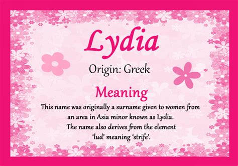 Lydia Personalised Name Meaning Certificate The Card Zoo