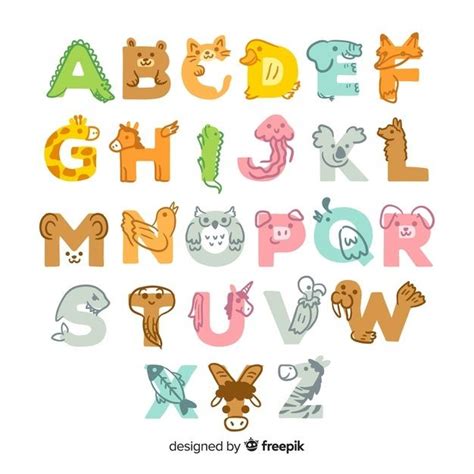 Alfabeto Animal Lindo Diseño Dibujado A Mano Vector Gratis Letras