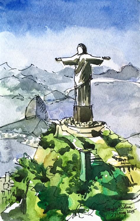 Brazil Watetcolor Sketch Rio De Janeiro Brazil Original Watercolor