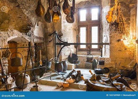 Vintage Kitchen Interior In Ancient Castle Europe Editorial Stock