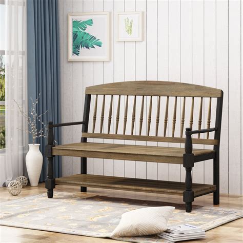 Indoor Farmhouse Acacia Wood Bench With Shelf Nh043503 Noble House