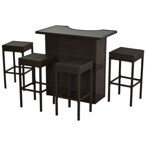 Outsunny 5 Piece Outdoor Patio Wicker Bar Set Outside Rattan Table