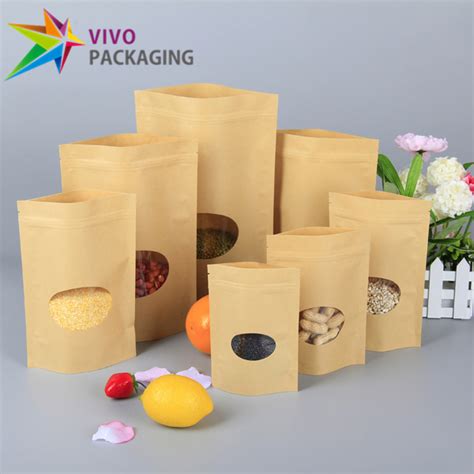 1kg Kraft Paper Stand Up Pouch With Zipper Oval Window 100 Pcs