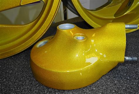 Enkei wheels with candy gold powder coat over chrome plating. Special Effects - Candy Colours | CTC Powder Coating