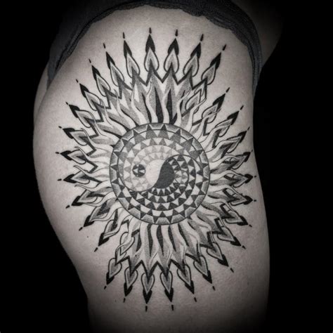 blackwork dotwork yin yang sun by halley mason tattoonow