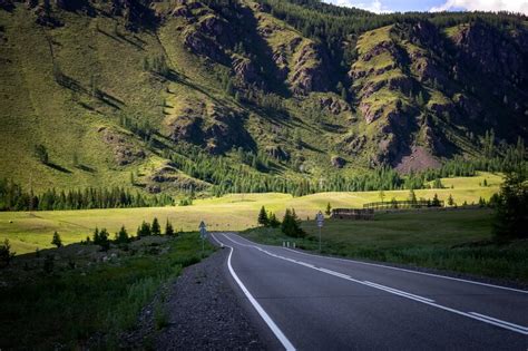 Altai Landscape In Summer With Road And Mountains Russia Stock Photo