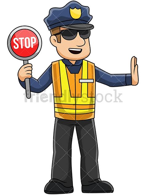 Male Police Officer Holding Stop Sign Vector Cartoon Clipart