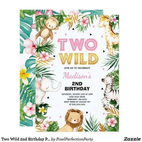 Two Wild 2nd Birthday Party Safari Animals Party Invitation Zazzle