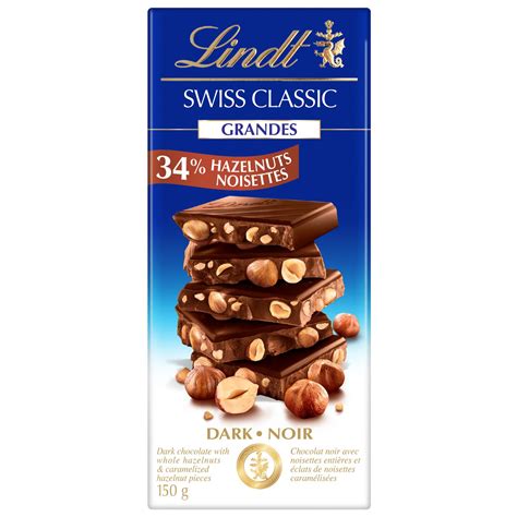 Lindt SWISS CLASSIC GRANDES Hazelnut Dark Chocolate Bar 150 Grams