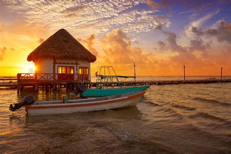 Holbox Island Pier Hut Sunset Beach In Mexico Stock Photo Image Of