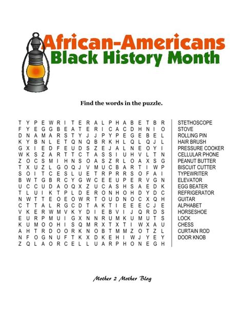 Kids African American Inventions Word Search Mother 2 Mother Blog