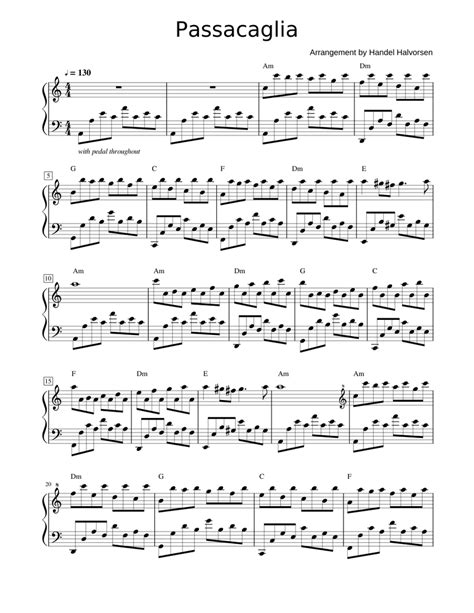 Passacaglia Sheet Music For Piano Solo
