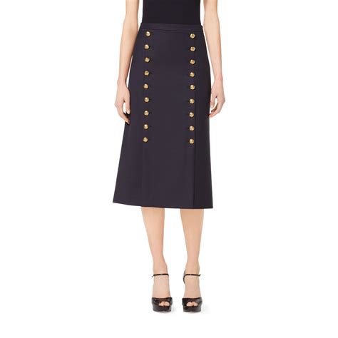 Lyst Michael Kors Satin Wool Broadcloth Knot Button Midi Skirt In Blue