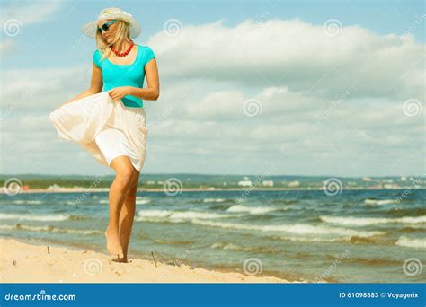 Beautiful Blonde Girl On Beach Summertime Stock Image Image Of Honeymoon Vacation 61098883