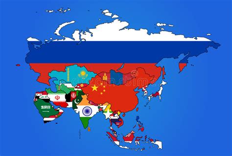 Asia Flag Map Stock Vector Illustration Of Asia Colored 48901782