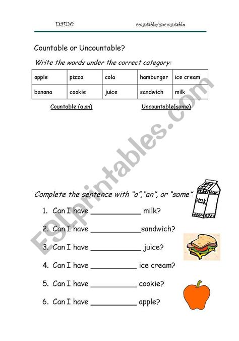 English Worksheets Countables Or Uncountables