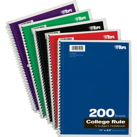 Oxford Tops 5 Subject College Ruled Notebooks Letter Top65581