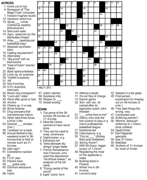 Free Easy Crossword Puzzles Printable