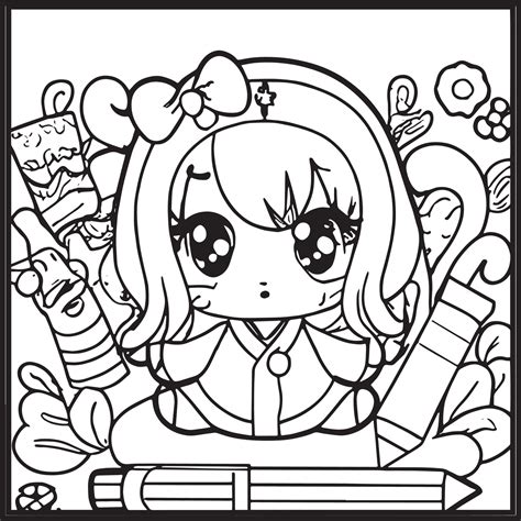 Chibi Coloring Pages 15906872 Vector Art At Vecteezy