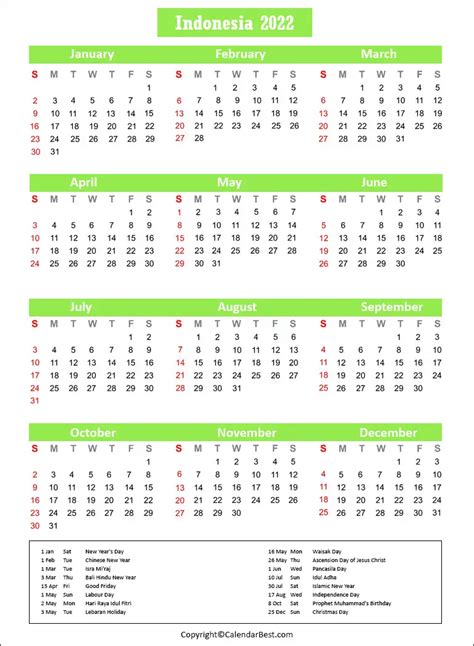 Calendar 2022 Indonesia Best Printable Calendar